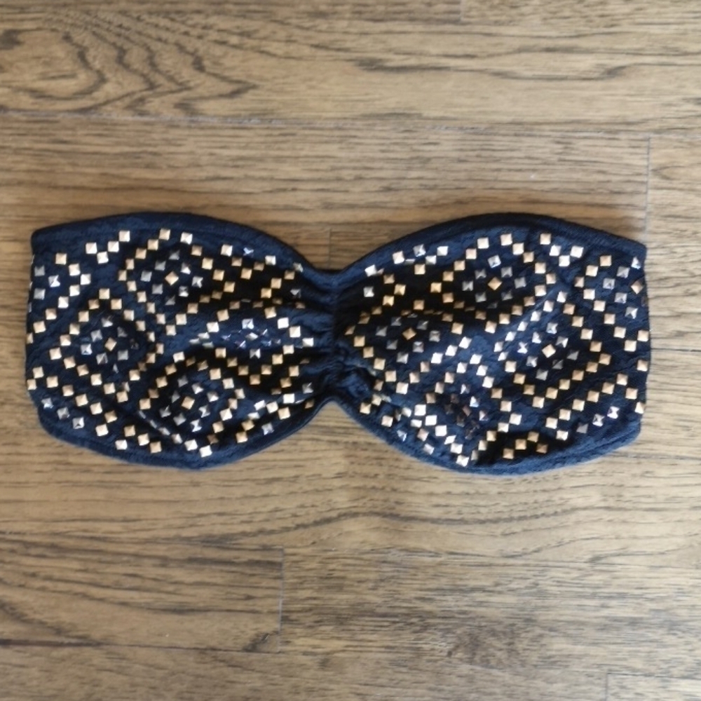PINK Victoria's Secret Black Studded Bandeau Medium